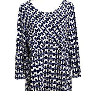 Kim Rogers Womens Pullover Top XL Op Art Boho Geometric Hypnotic‎ Chain Print